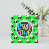 Schattigee Panda; Neon Groen, Zwart & Wit Kaart (Staand voorkant)
