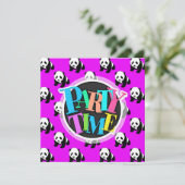 Schattigee Panda; Neon Paarse, Zwart & Wit Kaart (Staand voorkant)