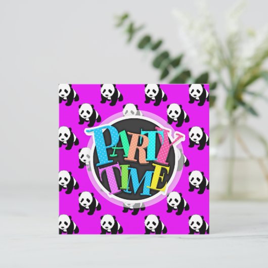 Schattigee Panda; Neon Paarse, Zwart & Wit Kaart (Staand voorkant)