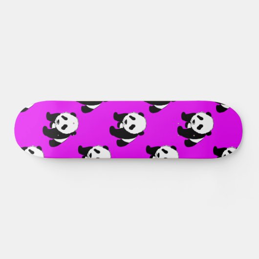 Schattigee Panda; Neon Paarse, Zwart & Wit Skateboard (Horizontaal)