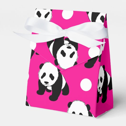 Schattigee panda; Neon roze, zwart & wit polka sti Bedankdoosjes (Voorkant Zijde)
