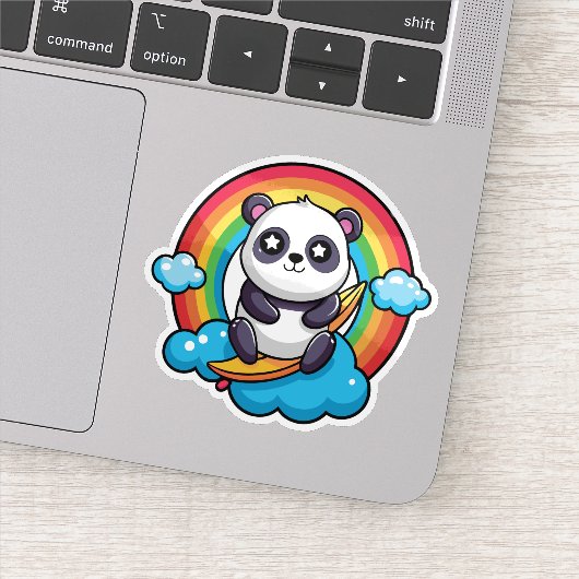 Schattigee panda op een regenboog Sticker (Detail)