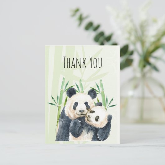 Schattigee Panda Pair Waterverf Dank u Briefkaart (Staand voorkant)