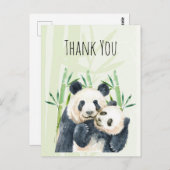Schattigee Panda Pair Waterverf Dank u Briefkaart (Voorkant / Achterkant)
