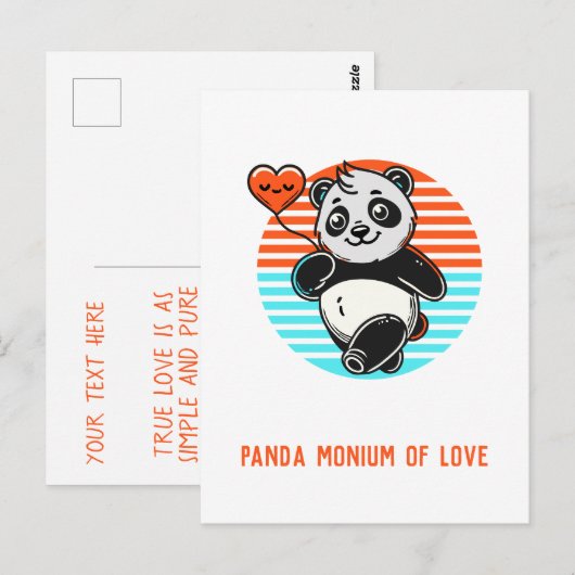 Schattigee panda "panda-monium van liefde" briefkaart (Voorkant / Achterkant)