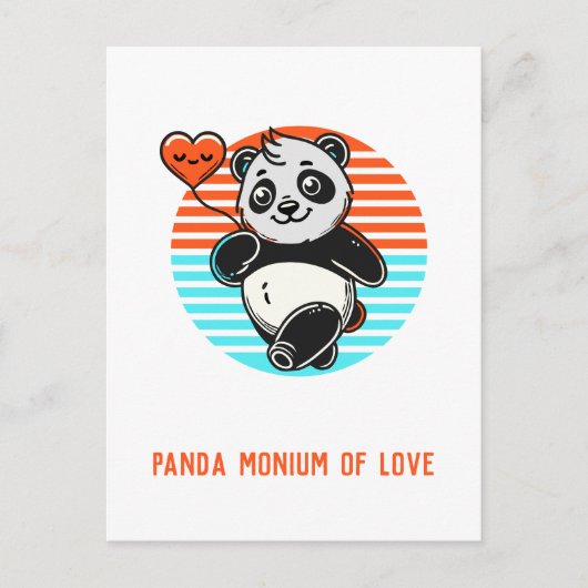 Schattigee panda "panda-monium van liefde" briefkaart (Voorkant)