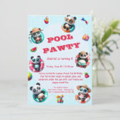 Schattigee Panda Pool Party Verjaardag Uitnodiging (Staand voorkant)