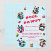 Schattigee Panda Pool Party Verjaardag Uitnodiging (Voorkant / Achterkant)
