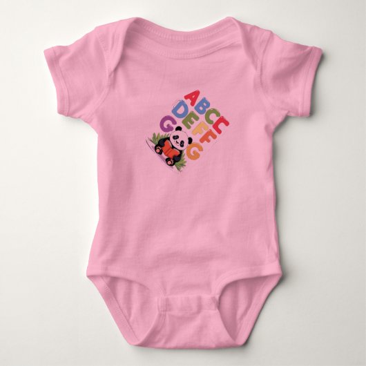 Schattigee Panda Reading – Kleurrijk ABCD FG T-shi Romper (Voorkant)