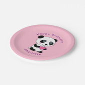 Schattigee panda roze hart verjaardag gepersonalis papieren bordje (Gekanteld)