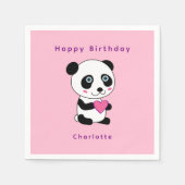 Schattigee panda roze hart verjaardag gepersonalis servet (Voorkant)