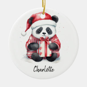 Schattigee Panda Santa Vrolijk Kerstfeest Keramisch Ornament