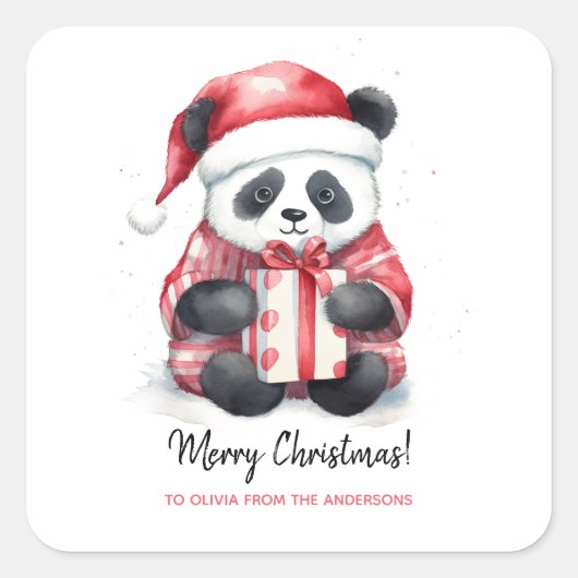 Schattigee Panda Santa Vrolijk Kerstfeest Vierkante Sticker (Voorkant)