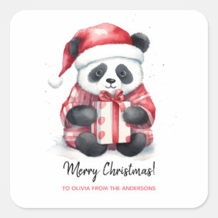 Schattigee Panda Santa Vrolijk Kerstfeest Vierkante Sticker