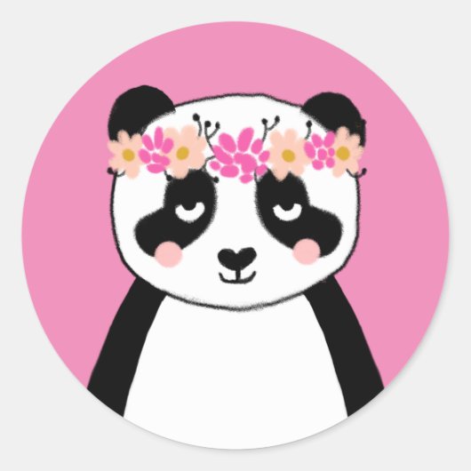 Schattigee panda stickers - roze bloemen (Voorkant)