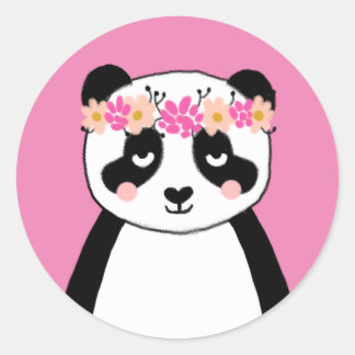 Schattigee panda stickers - roze bloemen