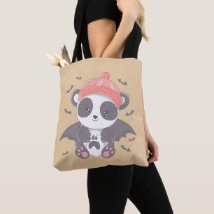 Schattigee Panda Vampire en Bats Gold Halloween Tote Bag