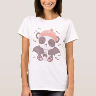 Schattigee Panda Vampire met Ghost & Bats Hallowee T-shirt