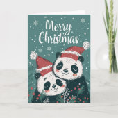 Schattigee Panda Vrolijk Kerstfeest Gepersonalisee Feestdagen Kaart (Voorkant)