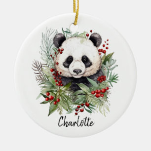 Schattigee Panda Vrolijke Kerstwinter Botanicals Keramisch Ornament