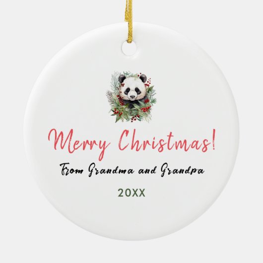 Schattigee Panda Vrolijke Kerstwinter Botanicals Keramisch Ornament (Achterkant)