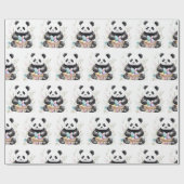 Schattigee panda waterverf bloemen cadeaupapier (Vlak)