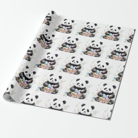 Schattigee panda waterverf bloemen cadeaupapier (Uitgerold)