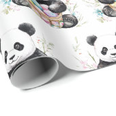 Schattigee panda waterverf bloemen cadeaupapier (Rol Hoek)