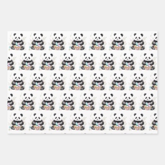 Schattigee panda waterverf bloemen inpakpapier vel (Voorkant 3)