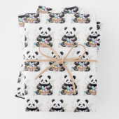 Schattigee panda waterverf bloemen inpakpapier vel (In situ)