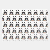 Schattigee panda waterverf bloemen inpakpapier vel (Voorkant)