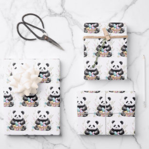 Schattigee panda waterverf bloemen inpakpapier vel