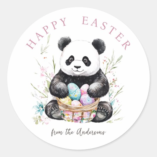 Schattigee panda waterverf bloemen ronde sticker (Voorkant)