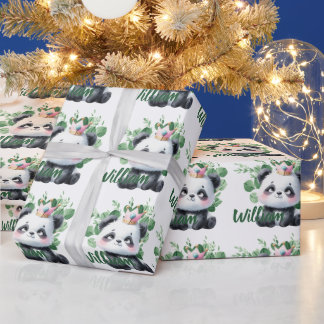 Schattigee Panda Waterverf Greenery Patroon Verjaa Cadeaupapier