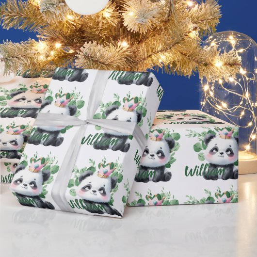 Schattigee Panda Waterverf Greenery Patroon Verjaa Cadeaupapier (Feestdagen)