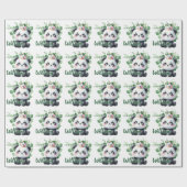 Schattigee Panda Waterverf Greenery Patroon Verjaa Cadeaupapier (Vlak)