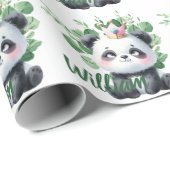 Schattigee Panda Waterverf Greenery Patroon Verjaa Cadeaupapier (Rol Hoek)