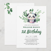 Schattigee Panda Waterverf groen 1e verjaardag Kaart (Voorkant / Achterkant)