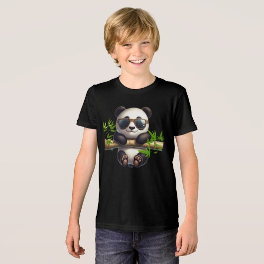 Schattigee panda welp met een bril die aan een bam Tri-Blend shirt (Voorkant volledig)