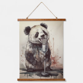 Schattigee panda zingen door retro microfoon hangend wandkleed