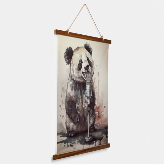 Schattigee panda zingen door retro microfoon hangend wandkleed (Gebogen)