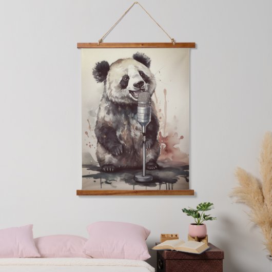 Schattigee panda zingen door retro microfoon hangend wandkleed (Slaapkamer)