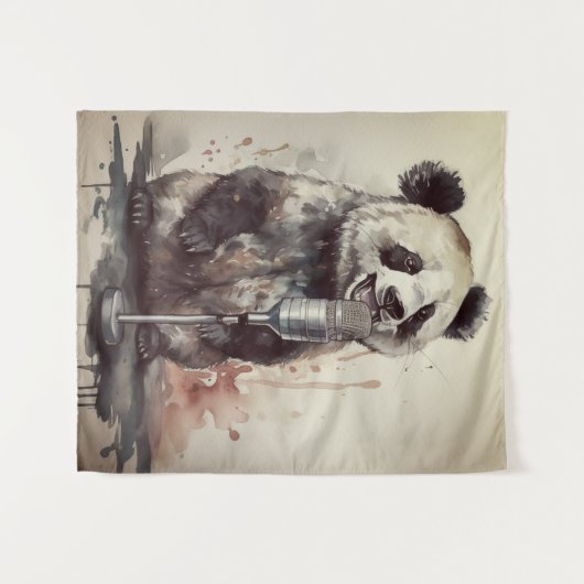 Schattigee panda zingen door retro microfoon wandkleed (Voorkant (horizontaal))