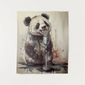 Schattigee panda zingen door retro microfoon wandkleed (Voorkant)