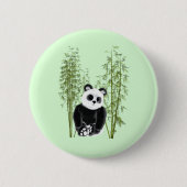 Schattigee Panda Zittend in Bamboe Button (Voorkant)