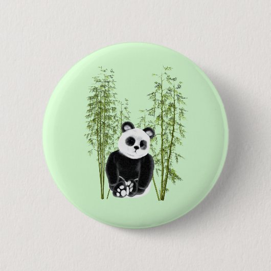 Schattigee Panda Zittend in Bamboe Button (Voorkant)