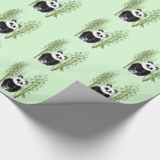 Schattigee Panda Zittend in Bamboe Cadeaupapier (Hoek)