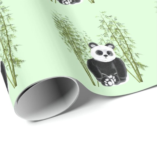 Schattigee Panda Zittend in Bamboe Cadeaupapier (Rol Hoek)