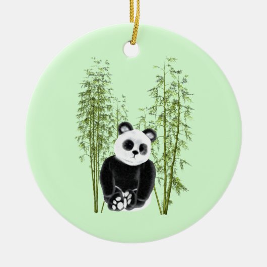 Schattigee Panda Zittend in Bamboe Keramisch Ornament (Voorkant)