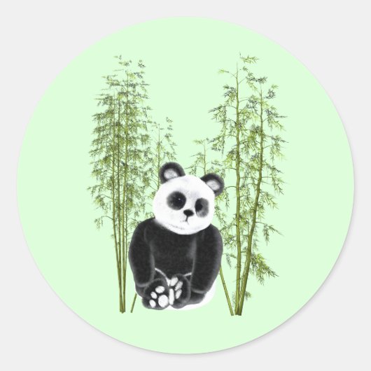 Schattigee Panda Zittend in Bamboe Ronde Sticker (Voorkant)